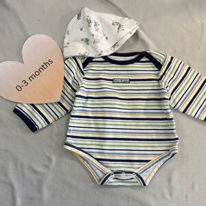 Peter Rabbit Striped Baby Bodysuit with Hat - Blue, Green, Yellow